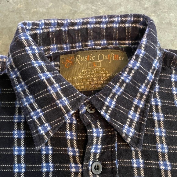 Vintage 90s Y2K Rustic Outfitter Plaid Flannel Button Up Shirt Blue Womens Large - Picture 2 of 11